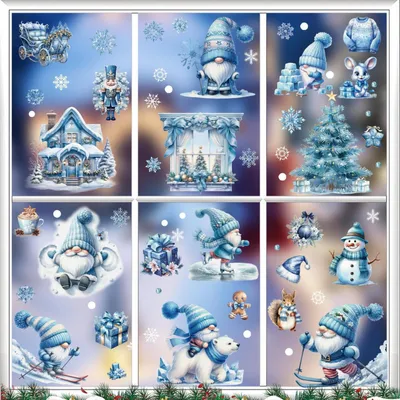 Produktbild von Fensterbilder Weihnachten Selbstklebend, Doppelseitige PVC Fenstersticker, Wiederverwendbar, 9 Blätter, Gnom Motiv