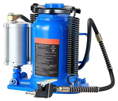 Image de Vérin hydraulique pour bouteilles, àmanuelle et pneumatique, capacité de charge élevée, 32 t, bleu