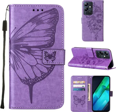 Obrázek produktu pro Pouzdro pro Infinix Note 12i Motýlí Reliéf Flip Kožené Pouzdro s Kapsami na Karty a Stojánkem Fialový