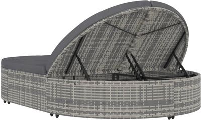 vidaXL Doppel-Sonnenliege mit Kissen Poly Rattan Grau
