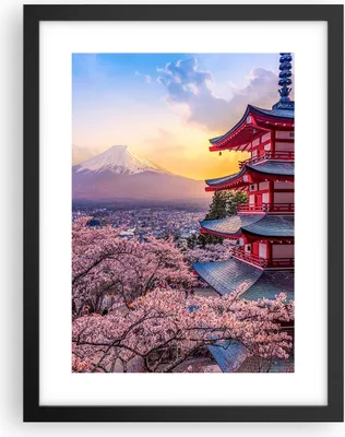 Produktbild von Gerahmtes Poster - Schwarzer Rahmen - Fuji Choreito Pagode - 30x40 cm - Wand Bild - Wanddeko - Wandbilder - Kunstposter - Wandposter - Bilderrahmen - Bilder - Kunstdruck - P2BPA30x40-4547
