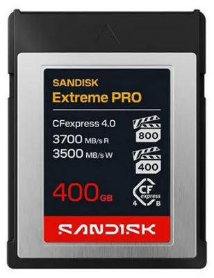 Obrázok produktu pre SanDisk Extreme PRO CFexpress 4.0 Type B, 400 GB, CFexpress typu B, 3700 MB/s, 3500 MB/s, Odolné proti pádu, Čierna