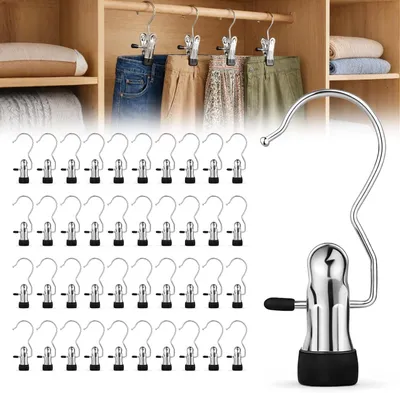 Imagen del producto de Perchas para ropa con clip, 40 unidades, de acero inoxidable, giratorias 360°, antideslizantes, para la ropa