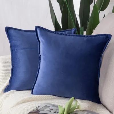 Produktbild von Set aus 2 superweichen, samtigen Dekokissenbezügen mit Fransen, r Stil, Kissenbezug für Sofa und Schlafzimmer, 60x60 cm, Königsblau