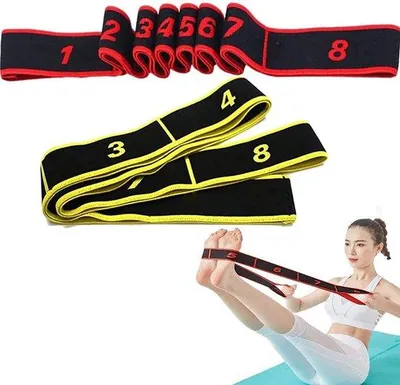 Obrázek produktu pro Unyqoos® 2 kusy multifunkčních expanderů (polyester, latex), nastavitelné, s 8 označenými smyčkami – odporové gumy pro fitness, tanec a gymnastiku (červená + žlutá)