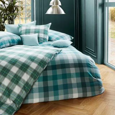 Produktbild von Fleuresse gewebte Edelflanell Bettwäsche Lech Karo forest 155x220 cm + 80x80 cm