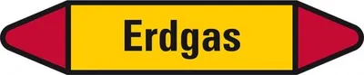 Produktbild von Aufkleber I Rohrleitungsetikett Erdgas, gelb/schwarz/rot, für Ø 60-90mm, 252x...