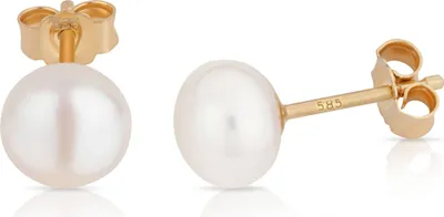 Produktbild von Paar 7mm echte Süßwasserperle Ohrstecker 585 Gelb Gold Bouton Perlen Ohrringe