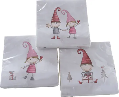 Produktbild von 3 x 20 Servietten Weihnachten Weihnachtsservietten 'Wichtel Tommi' - 33 x 33 cm