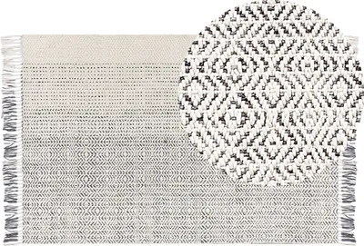 Zdjęcie produktu dla BELIANI Dywan biało-szary wełna 140 x 200 cm ręcznie pleciony prostokątny z frędzlami