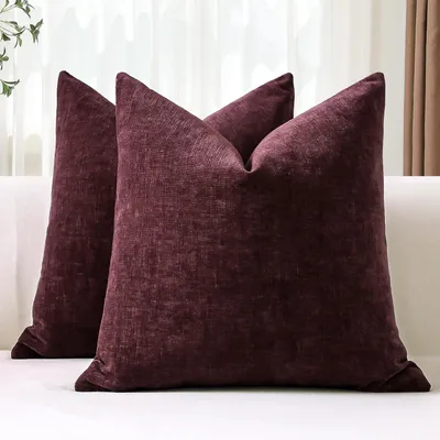 Imagen del producto de Funda de cojín - Juego de 2 - 60 x 60 cm - Chenilla - Con cremallera - Roja