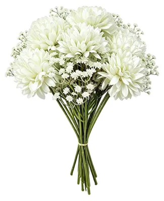 20 Kunstblumen: 10 Gipskraut + 10 Hortensien, weiß, 29 cm