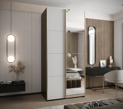 Produktbild von Zweitüriger Kleiderschrank SAMARA 3 – 110 cm, schwarz/weiß/gold