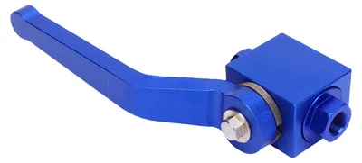 Imagen del producto de Válvula de corte para bloqueo de frenos, color azul, aleación de aluminio, con conexión estándar de 1/8 de pulgada NPT. Válvula de control y corte del flujo de combustible