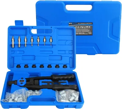 Produktbild von Handnietzange aus Stahl – Set mit 7 austauschbaren Köpfen und Koffer 33 cm