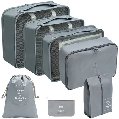 Produktbild von 7 Stück Packwürfel Für Koffer, Platzsparende Leichte Packwürfel Für Reisen, Premium-Koffer-Organizer-Taschen-Set, Wasserabweisende Reisetaschen, Travel Essentials, Grau