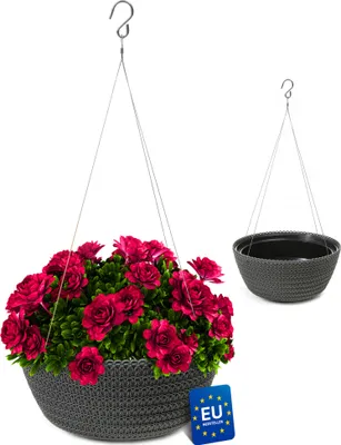 Produktbild von KONZEPT Blumenampel Hängend für Innen und Außen, Durchmesser: 30 cm, Hängetopf für Pflanzen in Anthrazit, geflochtenes Muster