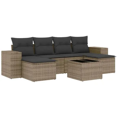 Produktbild von 7-tlg. Garten-Sofagarnitur mit Kissen Grau Poly Rattan