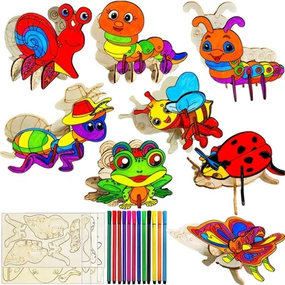 Immagine prodotto di Kit per bambini, 28 pezzi, puzzle in legno 3D a tema insetti da colorare, adatto a bambini dai 4 anni in su