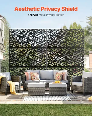 Produktbild von Paravent Metall freistehend, Sichtschutz Außen, Raumteiler Balkon Terrasse, Schwarz | 120 x 50,8 x 183 cm | 50,8 cm Bodenstütze | verzinkt