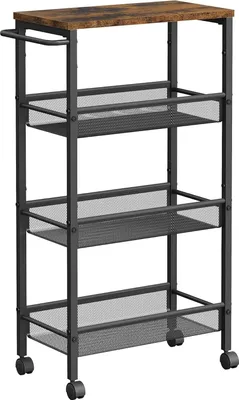 Produktbild von VASAGLE Wagen 4 Ebenen, Küchenwagen schmal, Nischenregal auf Rollen, Stahl, Griff, für kleine Räume, 22 x 45,5 x 77 cm, Küche, Bad, Wohnzimmer
