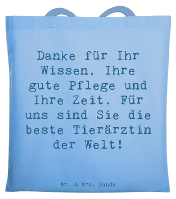 Produktbild von Mr. & Mrs. Panda Jutebeutel Spruch Beste Tierärztin - Sky Blue - Geschenk, Bedanken, Laptoptasche, Dankbarkeit Tierarzt, Veterinär, tolle, Beutel, Aufmerksamkeit, Tasche