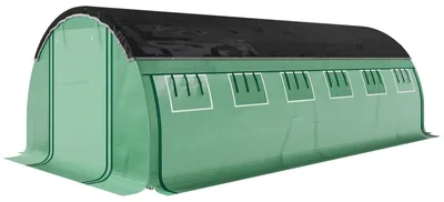 Produktbild von Polytunnel-Gewächshaus mit Sonnenschutznetz rollbaren Seitenwänden Rolltür verzinkter Stahl 140 g Folie Grün 6 x 3 x 2 m