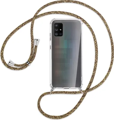 Produktbild von Handykette Backcover-Schutzhülle mit Band (Metall silberfarben) für Samsung Galaxy A71 5G - braun+beige