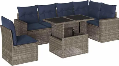 Immagine prodotto di vidaXL Set di divani da giardino 7 pezzi con cuscini, grigio, polyrattan