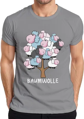 Produktbild von Baumwolle Schafbaum Cartoon Baumwollbaum Schafe Bauernhof Humor Herren T-Shirt, Grau, L