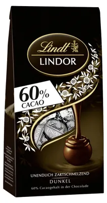 Zdjęcie produktu dla Lindor Dark, 60% kakao, delikatna gorzka czekolada, 100g