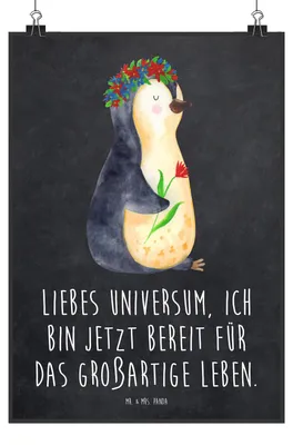 Produktbild von Mr. & Mrs. Panda Bild Pinguin Blumen DIN A0 - Kreidetafel - Geschenk, drucke, Geschenkidee, Positiv, Wandbild, Deko, Universum, Posterdruck, Lebenslust, Blumenkranz