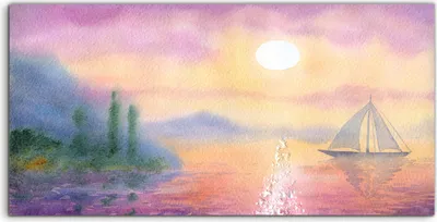 Produktbild von Coloray Acrylbild 120x60  Wandbild Acrylbilder Deko Wohnkultur Malerei See Boot Sonne