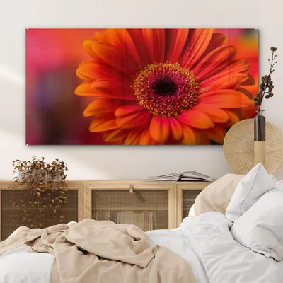 Produktbild von MuchoWow Glasbilder - Bilder auf Wandbild - Foto auf Glas Orange - Gerbera - Intensiv 120x60 cm Wanddekoration aus Glas - Acrylglasbild - Acrylbilder - Acrylbild