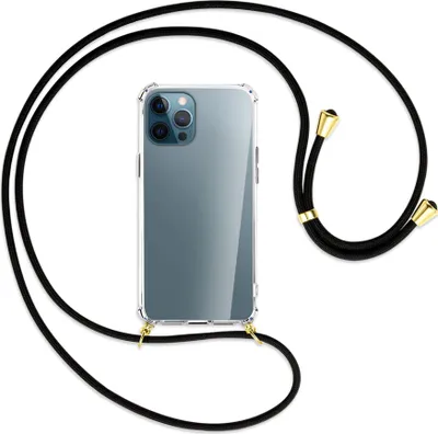 Produktbild von Handykette Backcover-Schutzhülle mit Band (Metall goldfarben) für Apple iPhone 12 Pro Max - schwarz