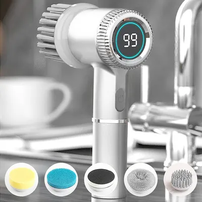 Produktbild von Elektrische Reinigungsbürste Set, kabellose elektrische rotierende Waschmaschine wasserdichte 3-Gang Digitalanzeige Handreinigungsbürste