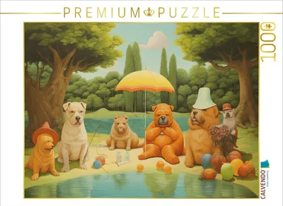 Produktbild von CALVENDO Puzzle Sechs Hunde verbringen den Tag am See | 1000 Teile Lege-Größe 64x48cm Foto-Puzzle für glückliche Stunden