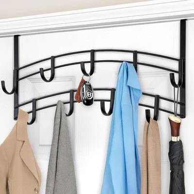 Produktbild von Kleiderstangenhalter - 9 große Haken - 46 cm breit - Schwarz für Kleidung aufbewahren