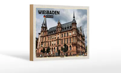 Produktbild von Holzschild Städte Wiesbaden Marktkirche Mittelalter 18x12 cm