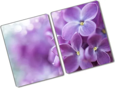 Produktbild von Tulup Glas Herdabdeckplatte - 2x40x52 cm - Glaskeramikkochfeld-Abdeckung Spritzschutz Glasabdeckplatte Kochplattenabdeckung und Schneidebrett - Zweiteilig - Blumen & Pflanzen - Lila Blumen - Lila