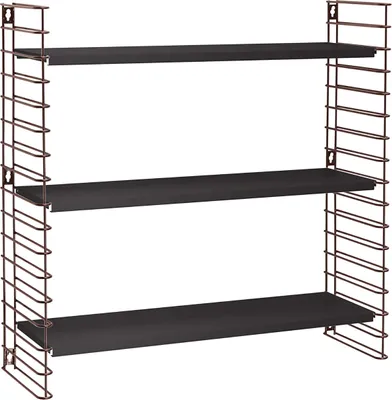 Image de METALTEX 377605335 Bibliothèque TOMADO avec 3 étagères noires et grilles latérales en bronze / Étagère suspendue / Système d'étagères TOMADO