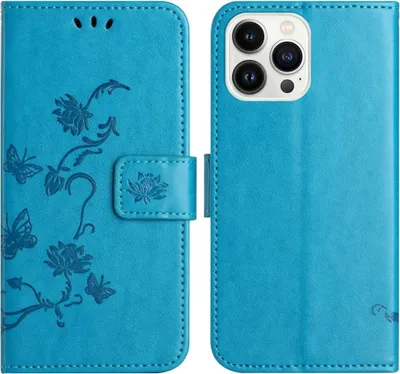 Produktbild von iPhone 16 Pro Hülle - Coverup Blumen & Schmetterlinge Klapphülle - Blau