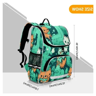 Produktbild von Büchertasche mit grünen Cartoonfüchsen, Rucksack für Studenten, große Tasche für Kinder