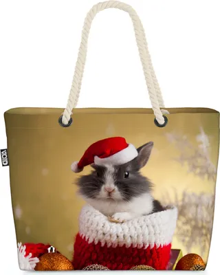 Produktbild von VOID Nikolaus Hase Weihnachten Strandtasche Shopper 58x38x16cm 23L XXL Einkaufstasche Tasche Reisetasche Beach Bag