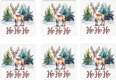 Produktbild von Weihnachten Rentier 6er Set Untersetzer aus Holz - Ho Ho Ho