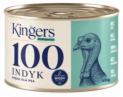 Zdjęcie produktu dla KINGERS 100 Indyk 400 g karma mokra uzupełniająca dla psów