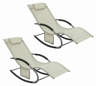 Produktbild von Loungestuhl - Gartenstuhl - Liegestuhl - Strandstuhl - Balkonstuhl - Set aus 2 Stück, Beige - Verstellbares Design