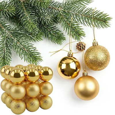 Produktbild von Mica Decorations Christbaumkugeln-Set, 27-teilig, Kunststoff, Gold, Ø 6 cm