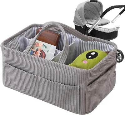 Obrázok produktu pre Organizér na plienky – Organizér do detskej izby – Usporiadanie detskej izby – Odolné rúčky – 38x25x18 cm – Sivý