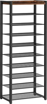 Image de Étagère à chaussures à 10 niveaux, marron foncé-noir, peu encombrante, 18 à 25 paires
